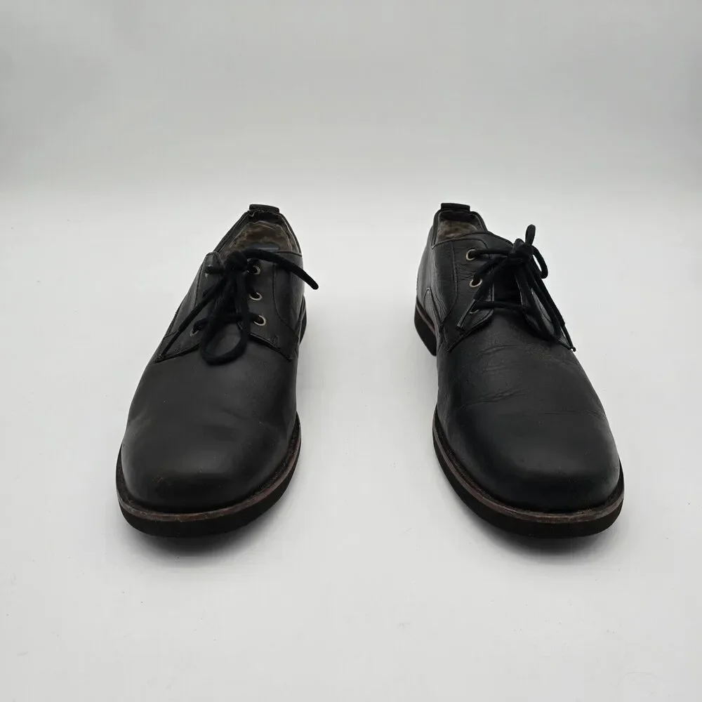 UGG Shoes Mens 11 Black Klayton Oxford Loafer Slip On Leather Lace Up Shearling